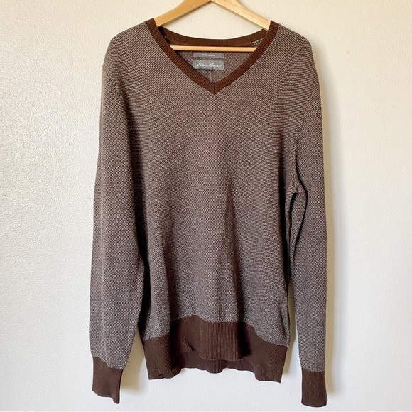 Eddie Bauer Other - Eddie Bauer Cashmere Blend Sweater Brown Cotton V-neck Men’s Large NWT